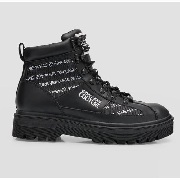 Versace Jeans Couture Leather Black Combat Boots 10 US (43) E75YA3S46 NIB - Picture 1 of 16